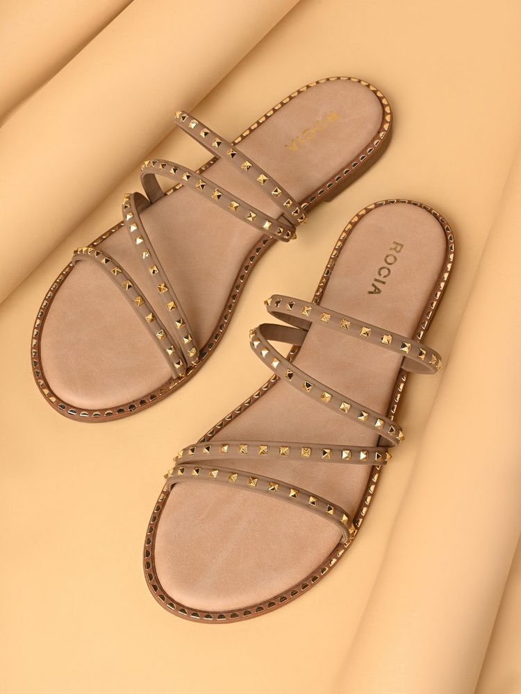 ROCIA By Regal Taupe Women Strappy Studded Flats-picture-26