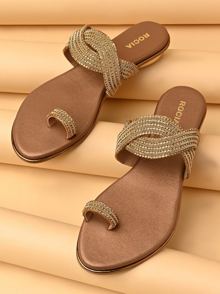 ROCIA By Regal Brown Women Diamond Embellished One Toe Flats-image-43
