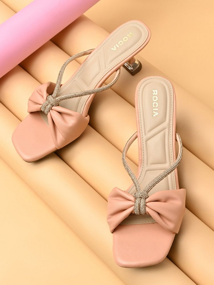 ROCIA By Regal Peach Women Diamond Studded Kitten Heel Sandals-image-8
