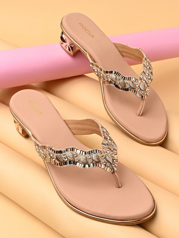 ROCIA By Regal Rose Gold Women Embellished Block Heel Fancy Sandals-picture-19