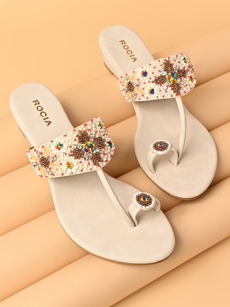 ROCIA By Regal Cream Women Embroidered One Toe Kolhapuri-picture-17