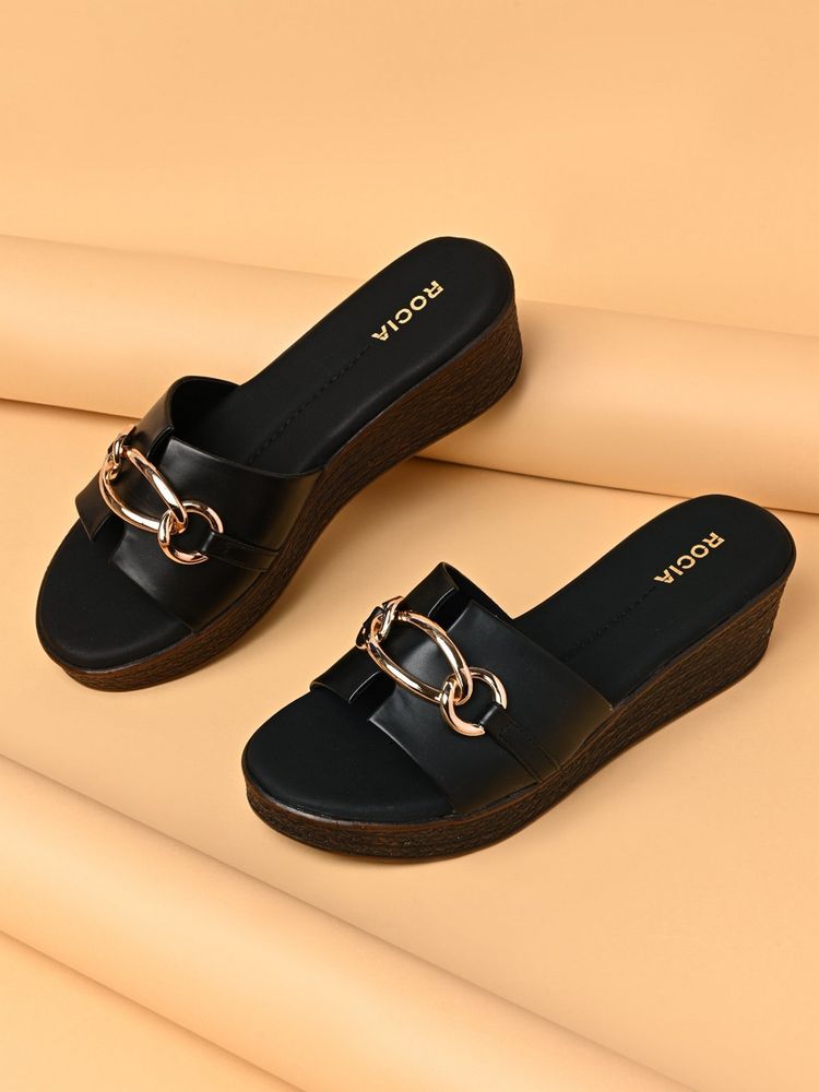 ROCIA By Regal Black Women Buckled Casual Platforms Sandals-picture-14