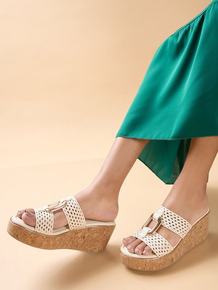 ROCIA By Regal Cream Women Casual Buckled Cork Wedges Heels-picture-28