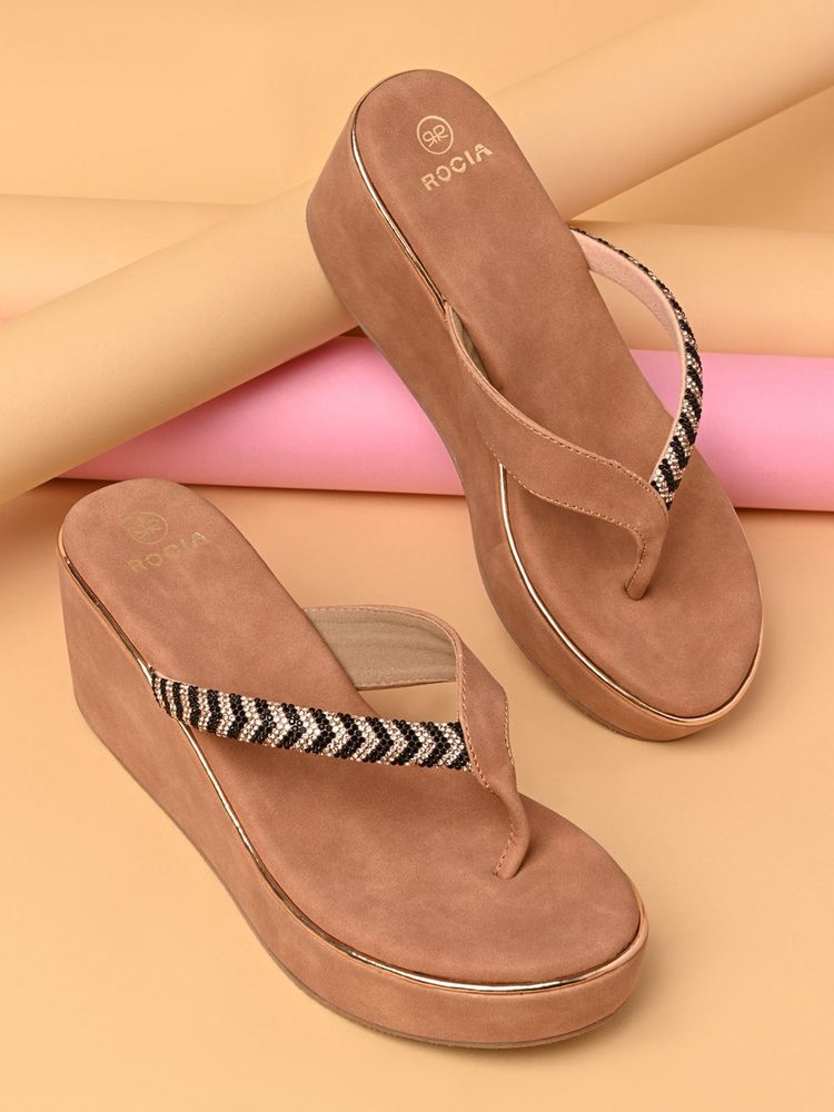 ROCIA By Regal Rose Gold Women Diamond Embellished Wedges Heels-image-30