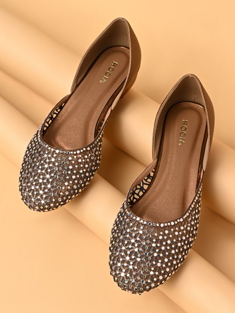 ROCIA By Regal Antique Gold Women Mesh Embellished Juttis-image-8