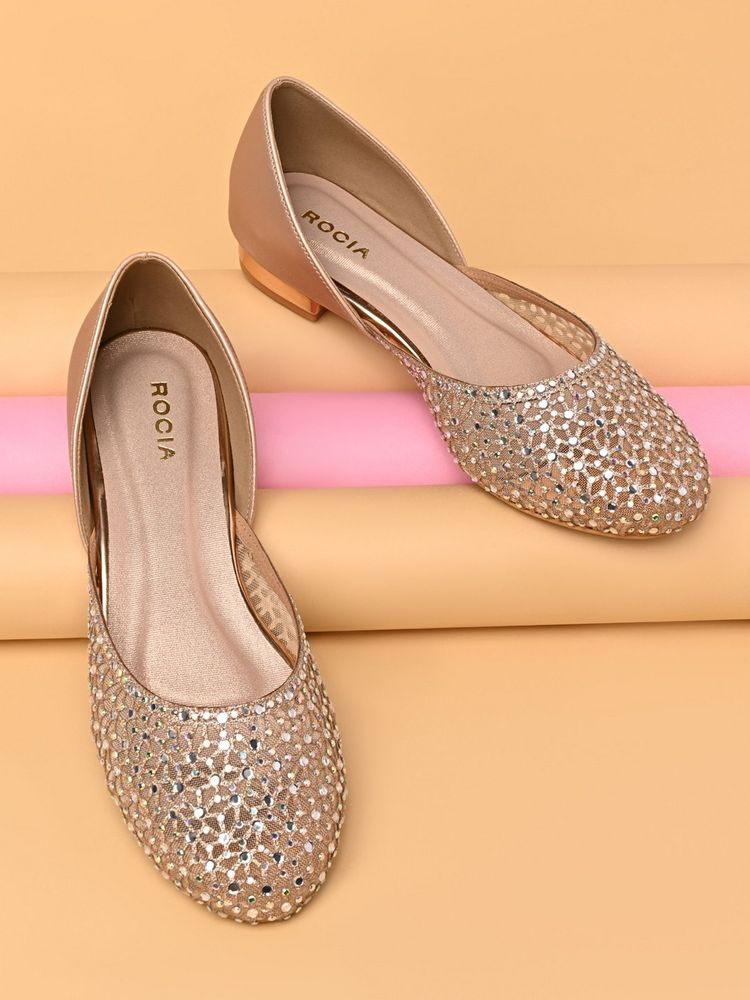 ROCIA By Regal Rose Gold Women Mesh Embellished Juttis
