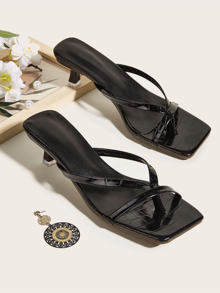IRUSSH Onyx Black Croc Petite Kitten Heels-image-9