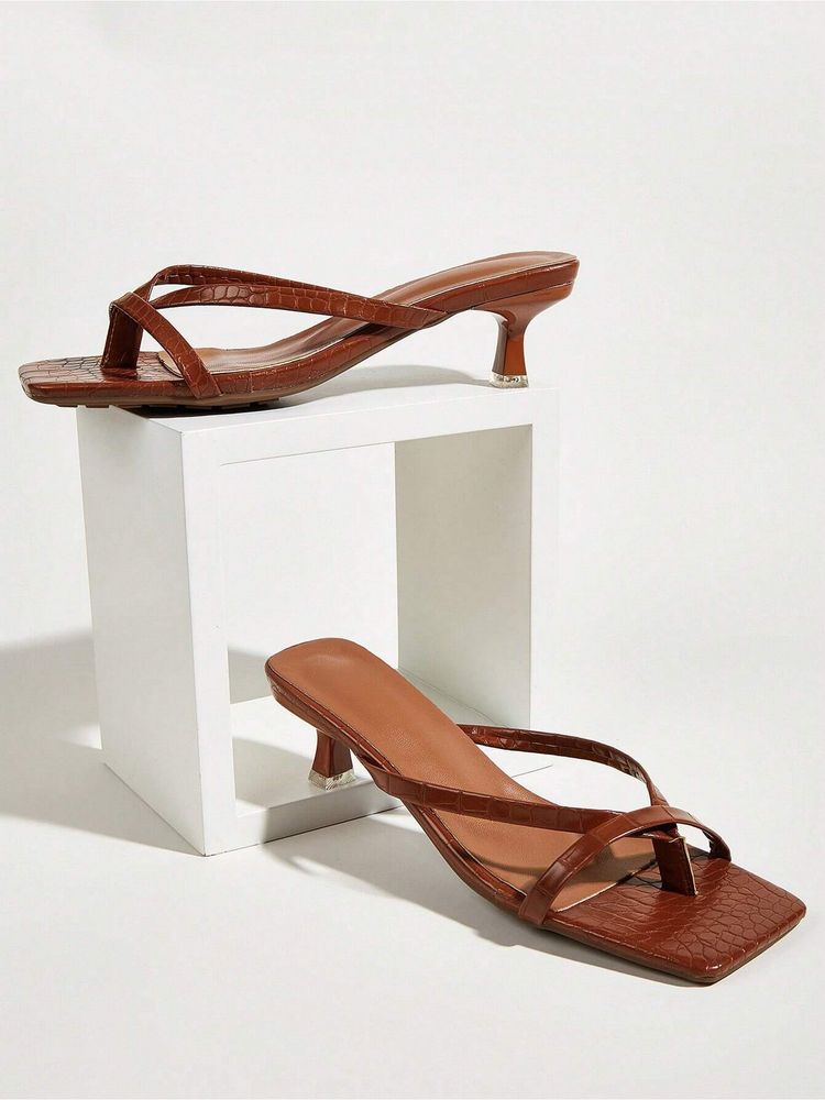 IRUSSH Sienna Brown Croc Petite Kitten Heels-image-31