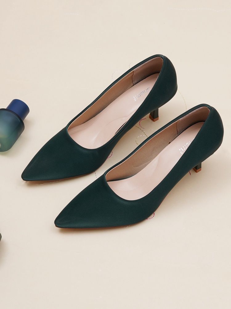 Sherrif Shoes Green Classic Pointed Toe Kitten Pump Heels-image-29