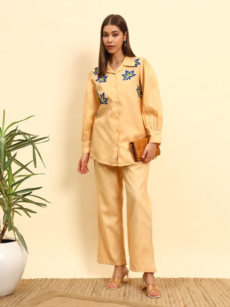 SEPHANI Mustard Embroidered Nightsuit Set-image-37