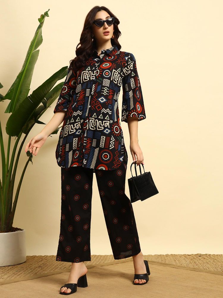 SEPHANI Black Printed Nightsuit Set