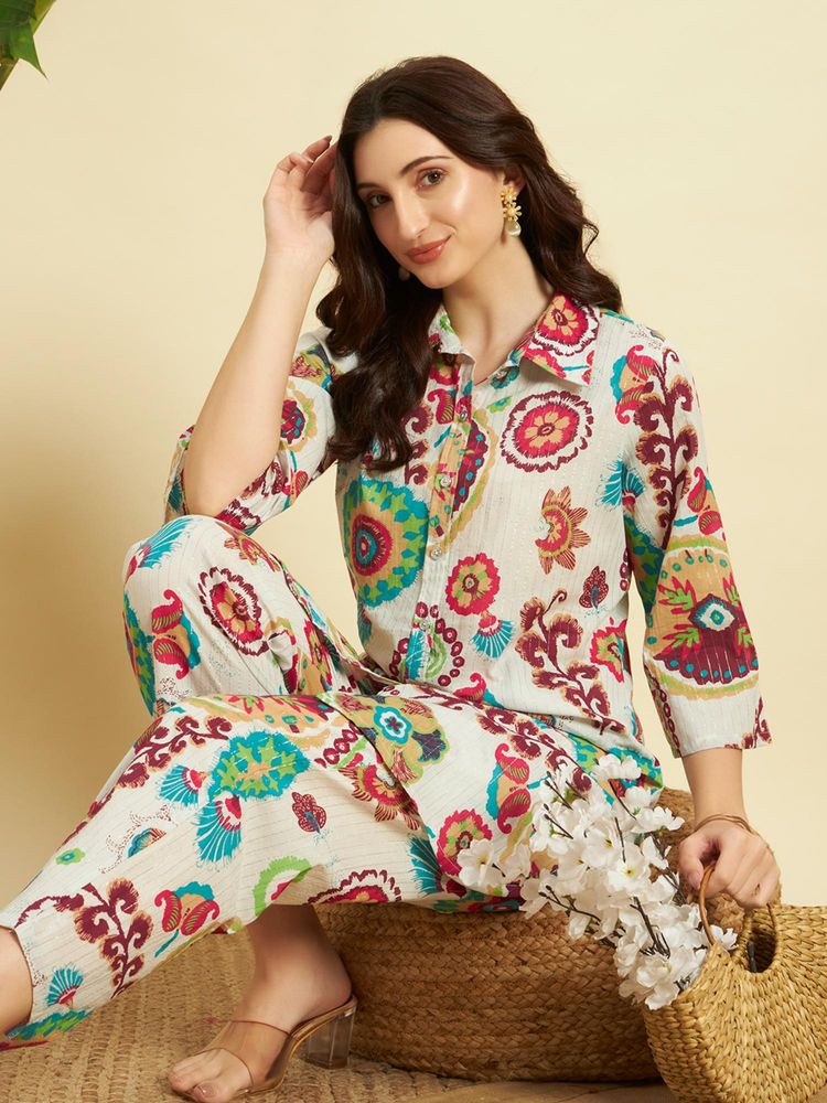 SEPHANI White Floral Nightsuit Set