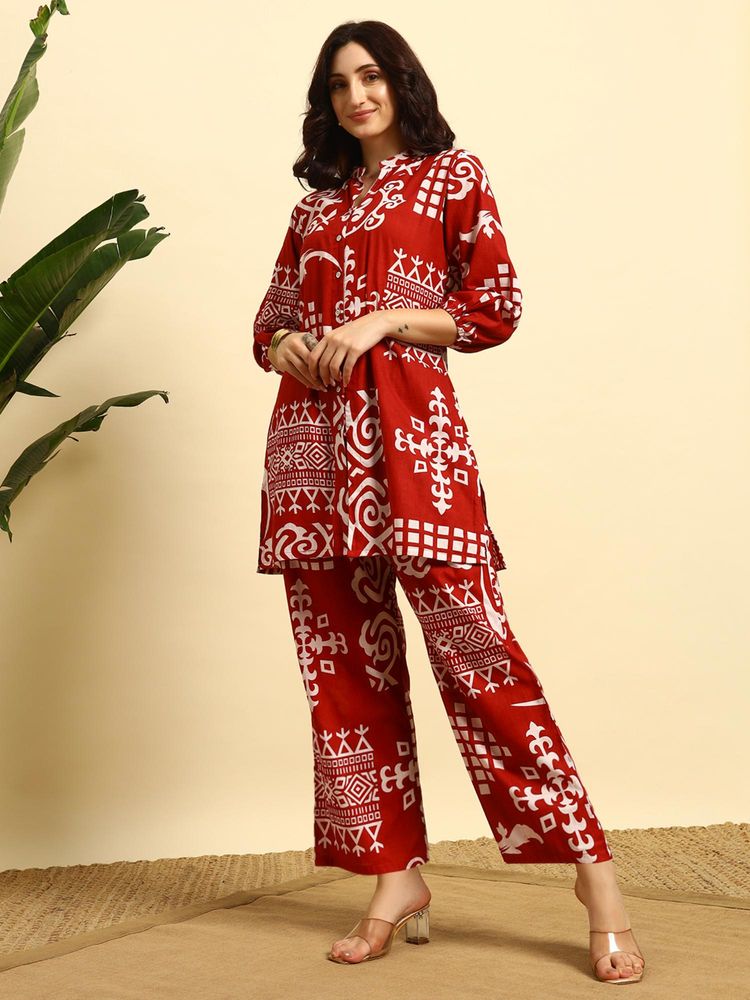 SEPHANI Red Printed Nightsuit Set
