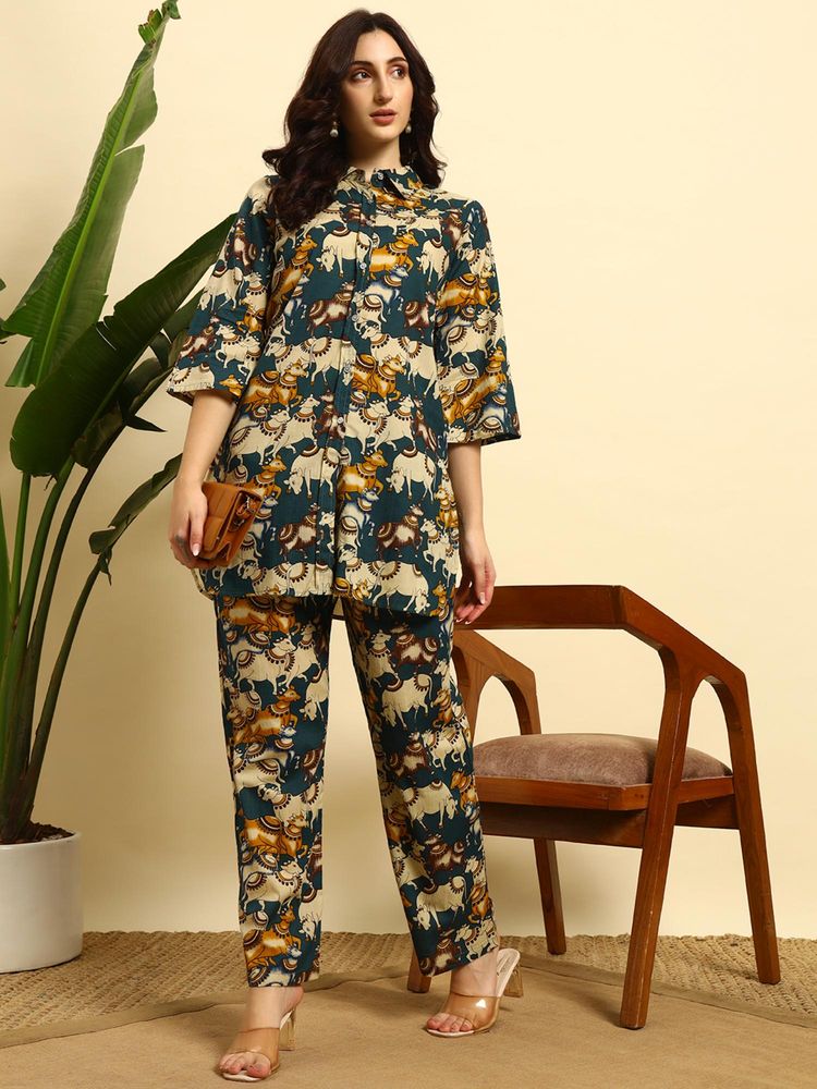 SEPHANI Teal Printed Nightsuit Set-picture-21