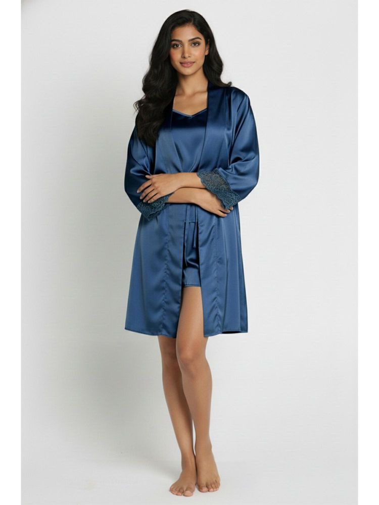 Zivame Luxe Satin Sleep Set - Lyons Blue-picture-18