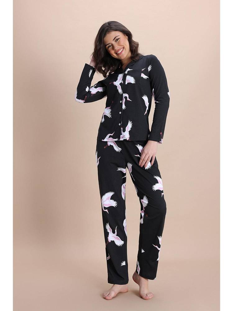 Zivame Knit Cotton Pyjama Set - Jet Black1-picture-35