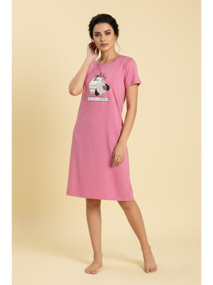 Zivame Knit Cotton Knee Length Nightdress - Ibis Rose-image-25