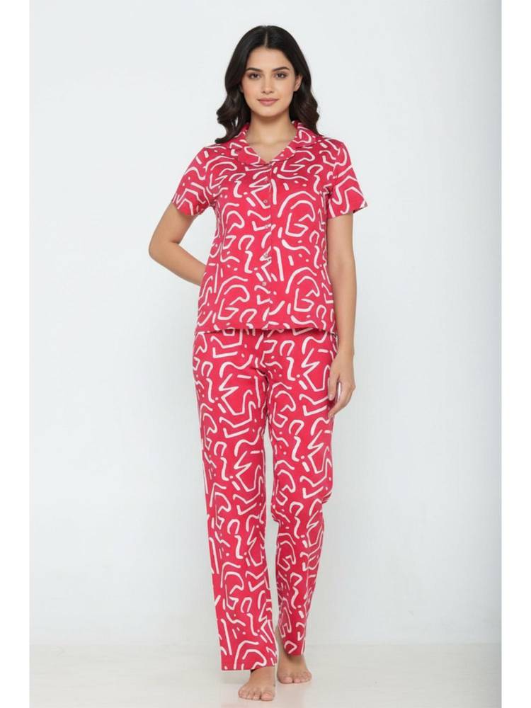 Zivame Knit Cotton Pyjama Set - Mars Red-picture-41
