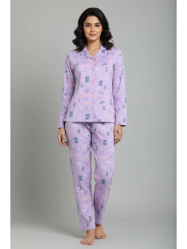 Zivame Knit Cotton Pyjama Set - Lilac Breeze-picture-39