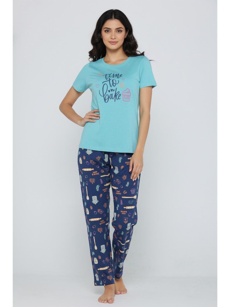 Zivame Farm Lore Knit Cotton Pyjama Set - Set Sail-image-31