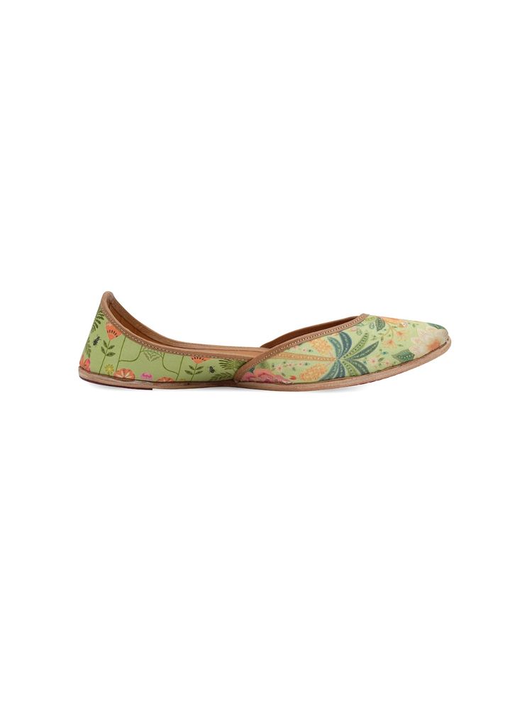 NR BY NIDHI RATHI Parrot Green Printed Leather Juttis-image-30
