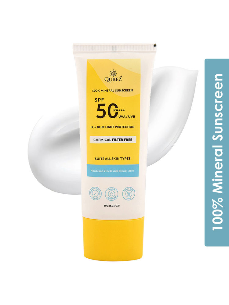 Qurez Mineral Sunscreen SPF 50 PA+++, Blue Light & IR Protection, Water Resistant-picture-9