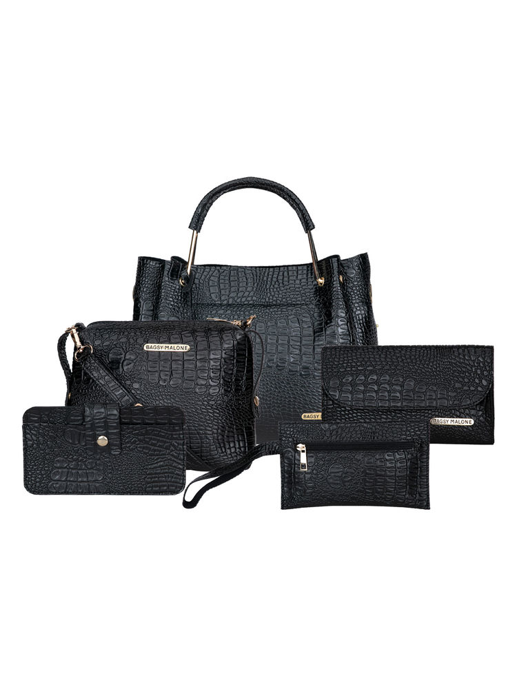 Bagsy Malone Crocodile Print Combo Bag Of 5 - Black