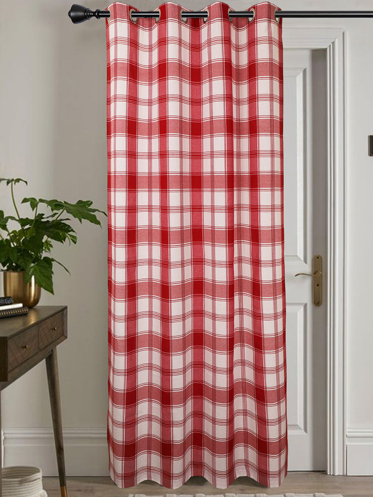 Jamio Firati Red and White Plaid Check Single Curtain-image-29