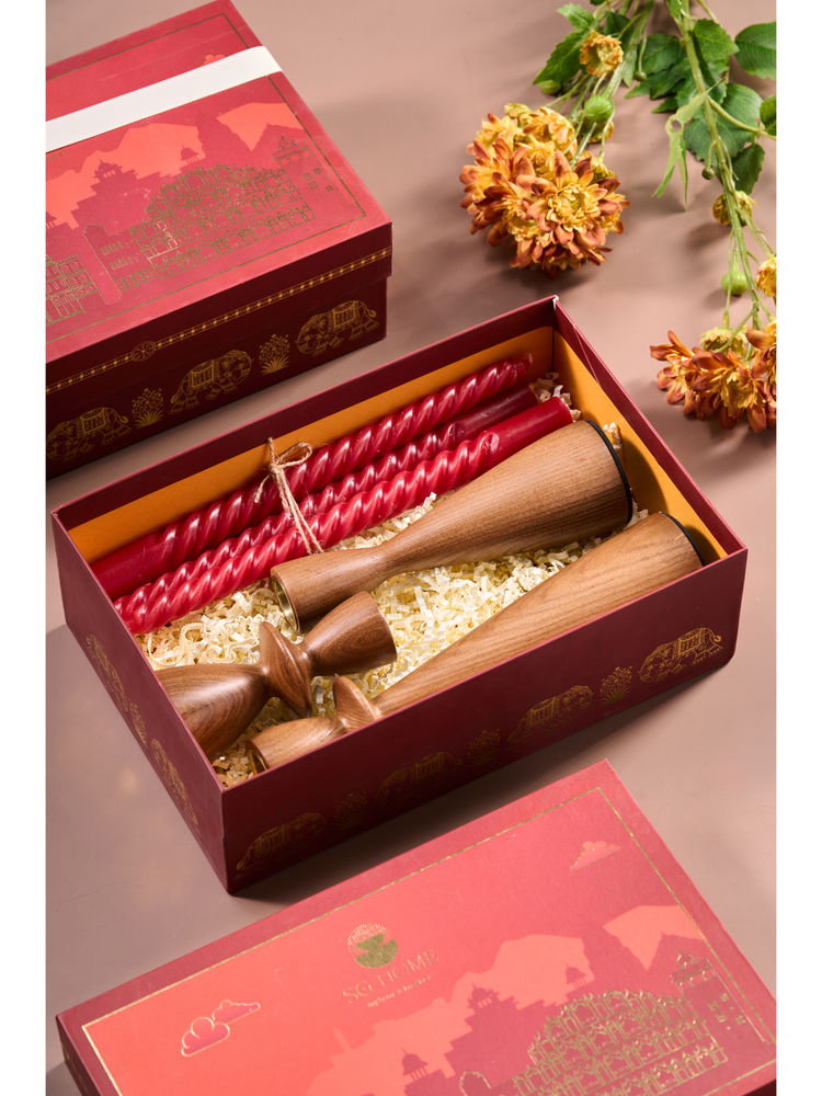 SG Home Brown Indi Forest Fusion Candle Holders with Wax Gift Set-image-4
