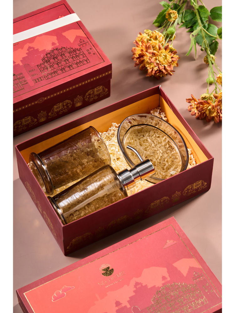 SG Home Brown 3 Piece Glass Vanity Living Gift Set-image-5