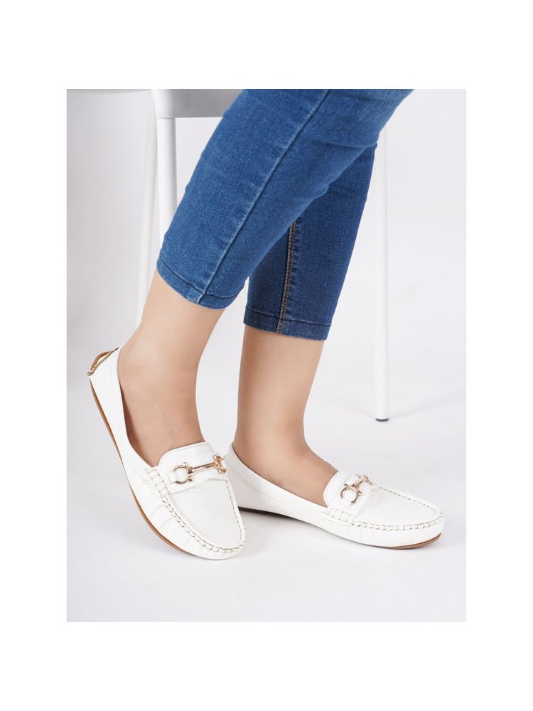 ELLE White Round Toe Women Loafers-image-9