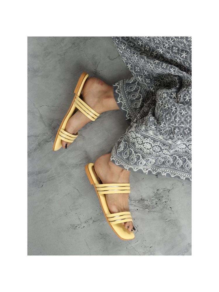ELLE Yellow Square Toe Party Wear Flats-image-13