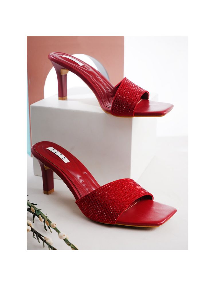 ELLE Red Square Toe Party Wear Heels-picture-22