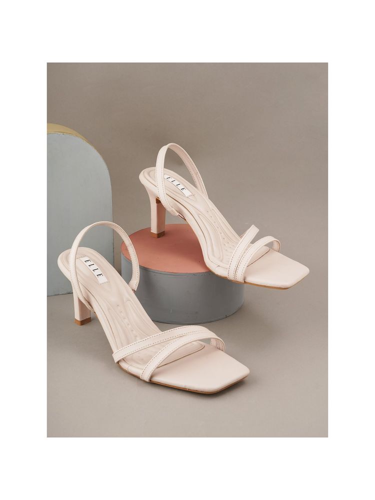 ELLE Beige Square Toe Party Wear Heels-picture-19