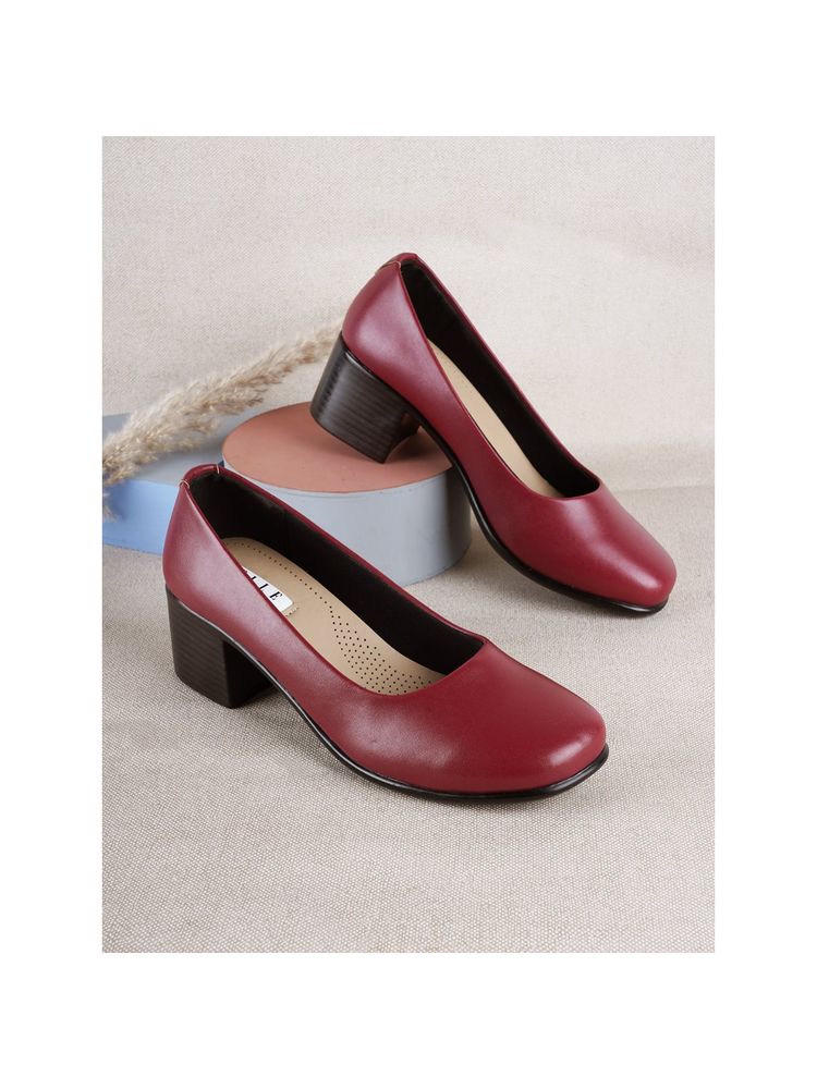 ELLE Maroon Round Toe Party Wear Pumps-picture-28