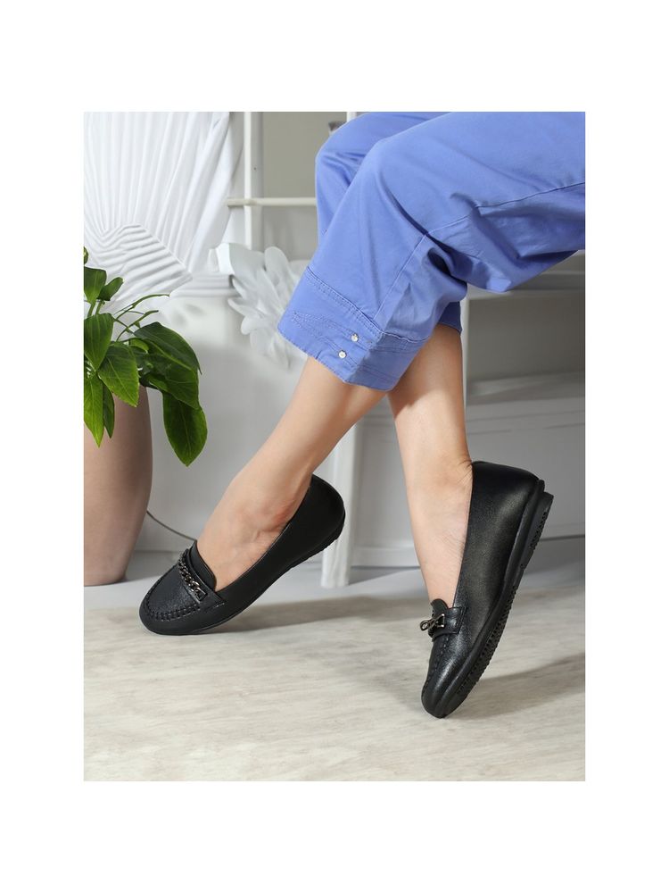 ELLE Black Round Toe Party Wear Loafers-picture-13