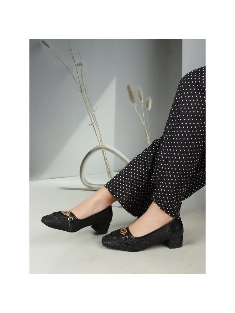 ELLE Black Square Toe Party Wear Pumps-picture-14