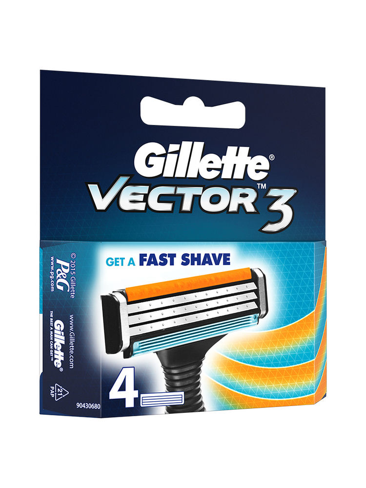 Gillette Vector 3 Manual Shaving Razor Blades for men (Pack of 4 cartridges)