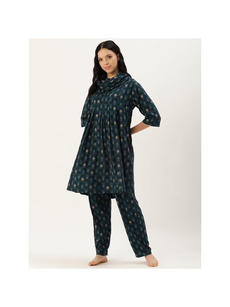 Clt.s Floral Blue Kurti and Pyjama (Set of 2)-image-34