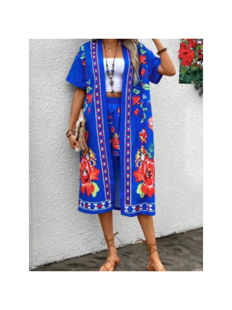 WomanLikeU Floral Print Shrug and Shorts Beach Co-Ord's Set of 2-picture-12