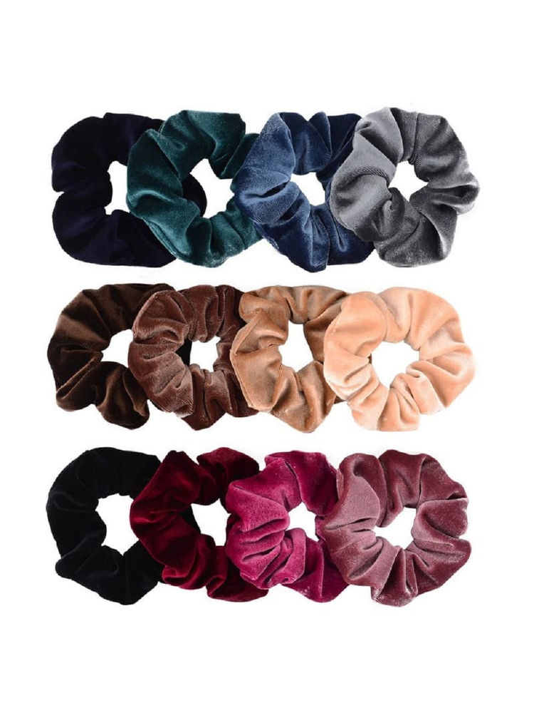 Beautiliss Multicolor Velvet Hair Scrunchies - Set Of 10