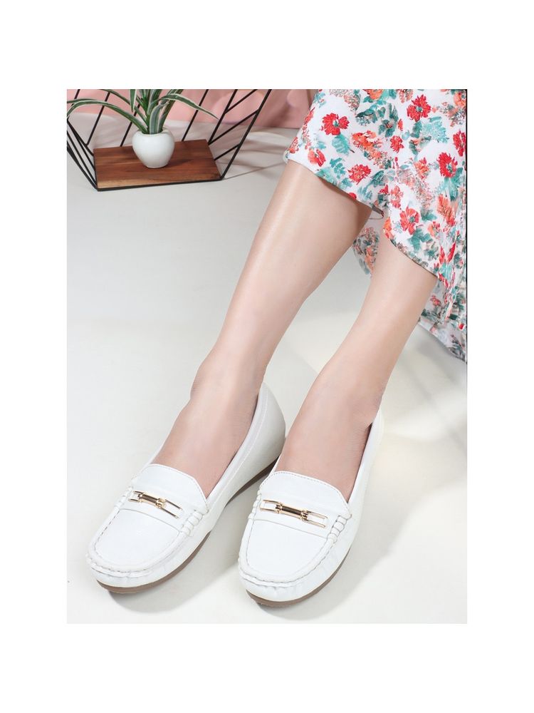 Carlton London White Solid Slip-On Women Loafers-picture-21