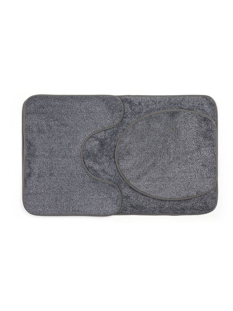 EZ Life Luxe Gray Snow Fleece 3 Piece Bathroom Mats Set (L 80 x W 50 cms)-image-8