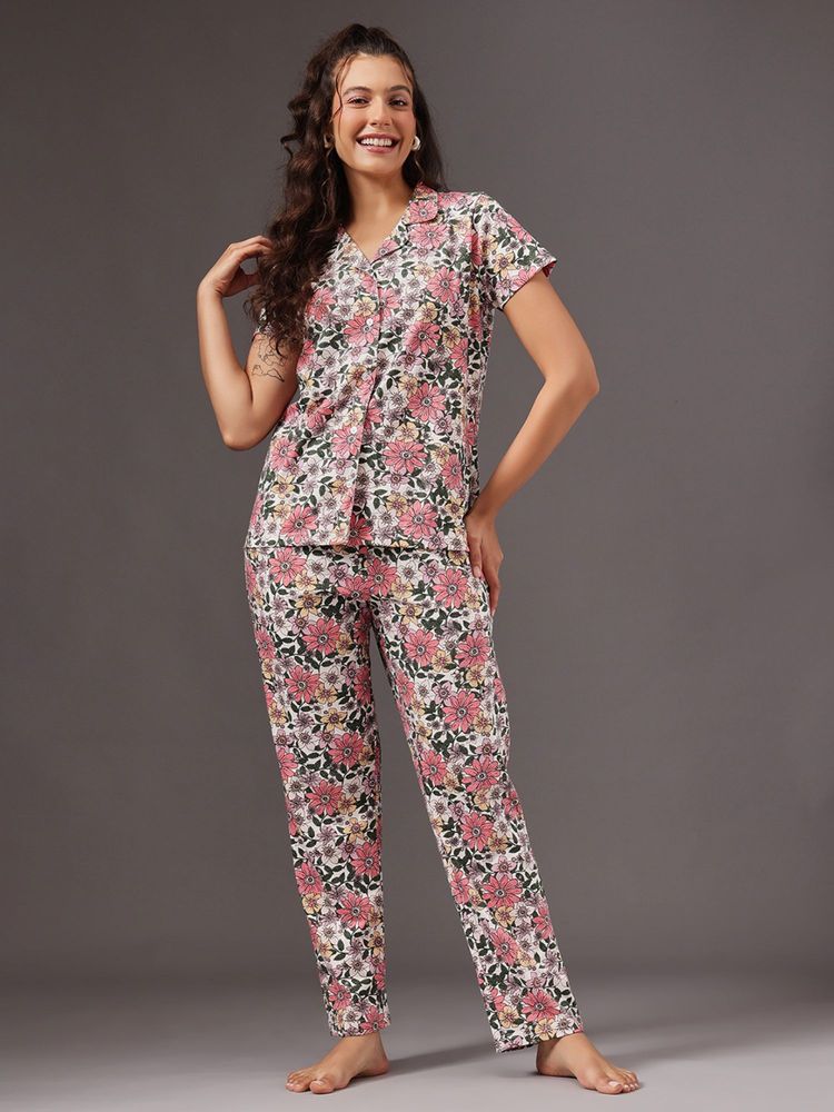 Clovia Cotton Printed Button Down Shirt and Pyjama-picture-19