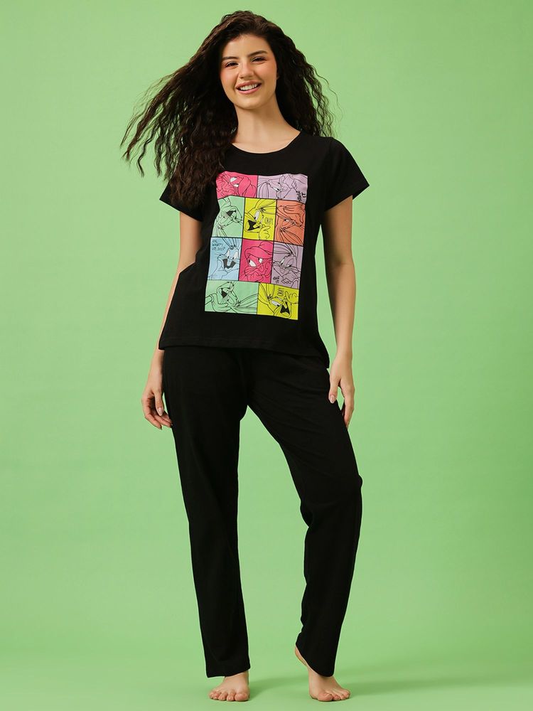 Clovia Cotton Printed T-Shirt and Pyjama-image-3
