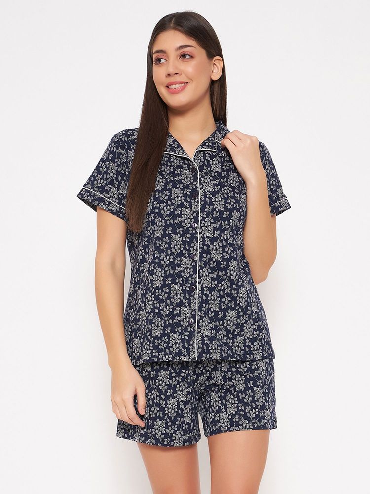 Clovia Cotton Floral Print Button Down Shirt and Shorts-picture-27