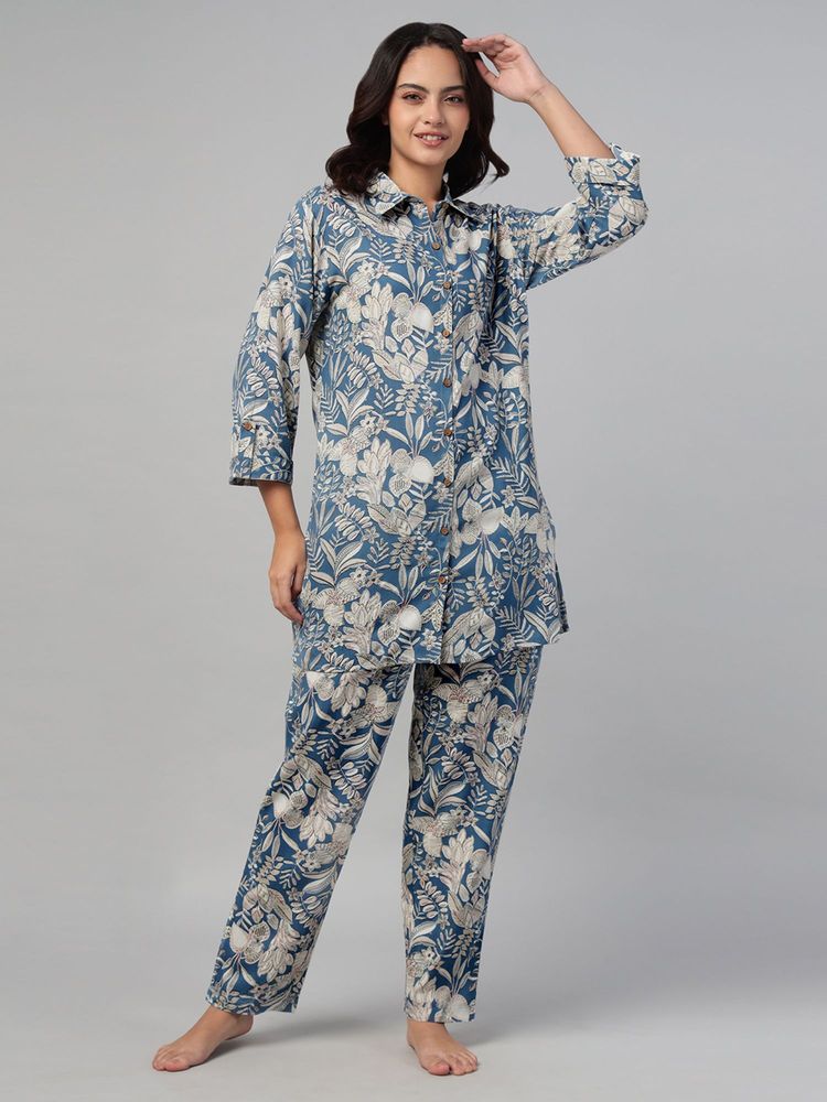 Clovia Rayon Floral Print Long Shirt and Pyjama-picture-24