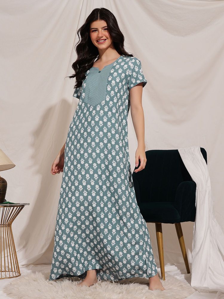 Clovia Rayon Floral Printed Long Maxi Nightdress-picture-25