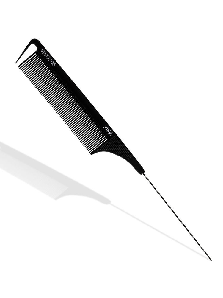 Vega Professional Pin Tail Comb Wide Teeth - Black Line-image-34