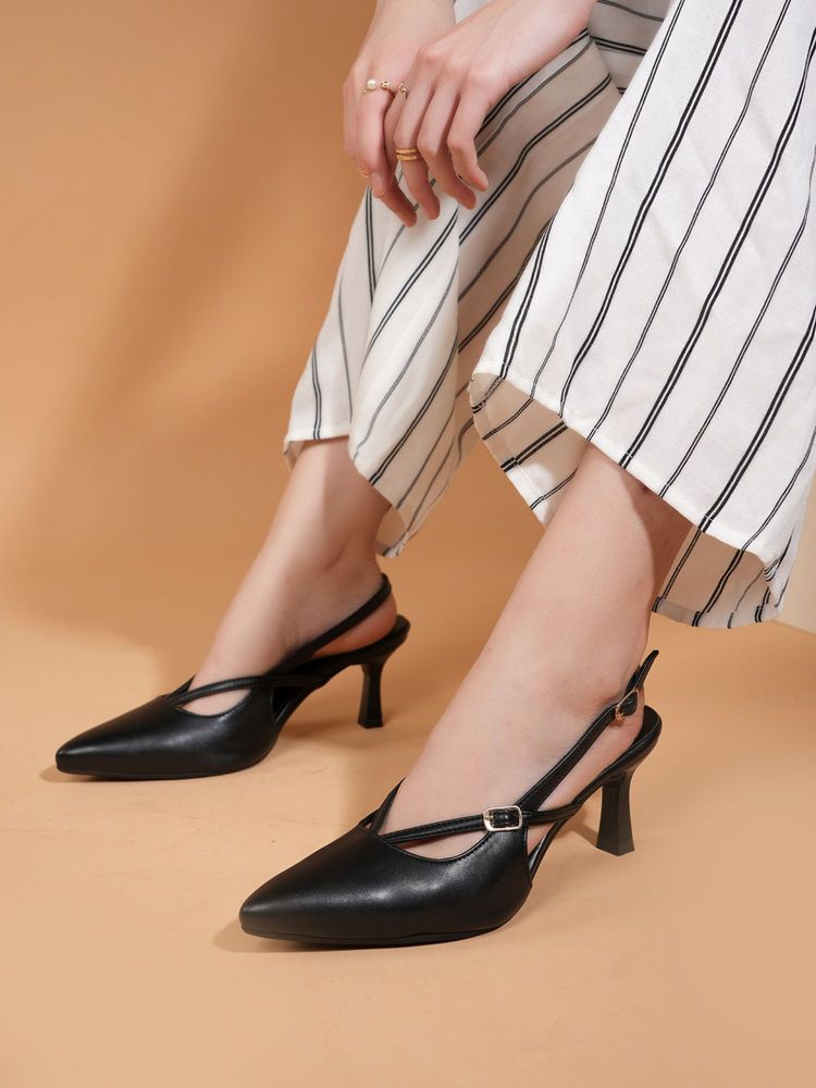 Drop Bold Black Pointed Toe Sandal Heels For Women-picture-41